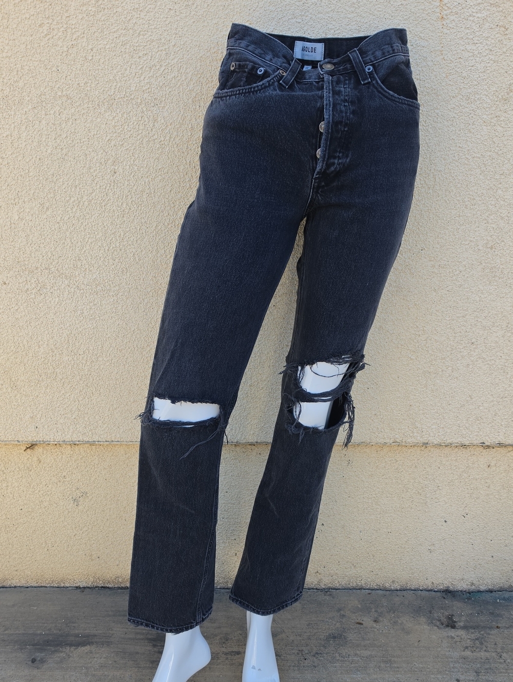 Agolde Wilde Black Distressed Straight-Leg Women's Jeans